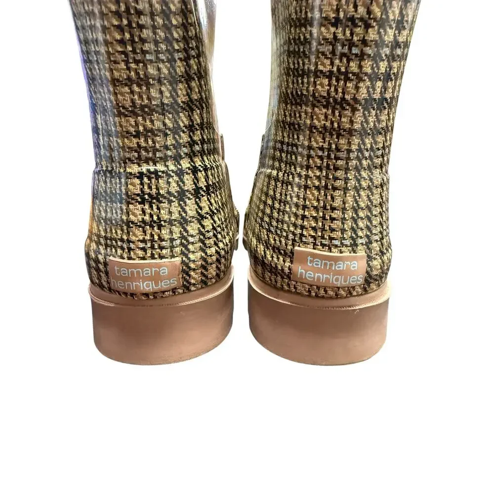 Tamara Henriques Women’s Size EU 40 US 9 Tall Rain Boots Brown Plaid Waterproof